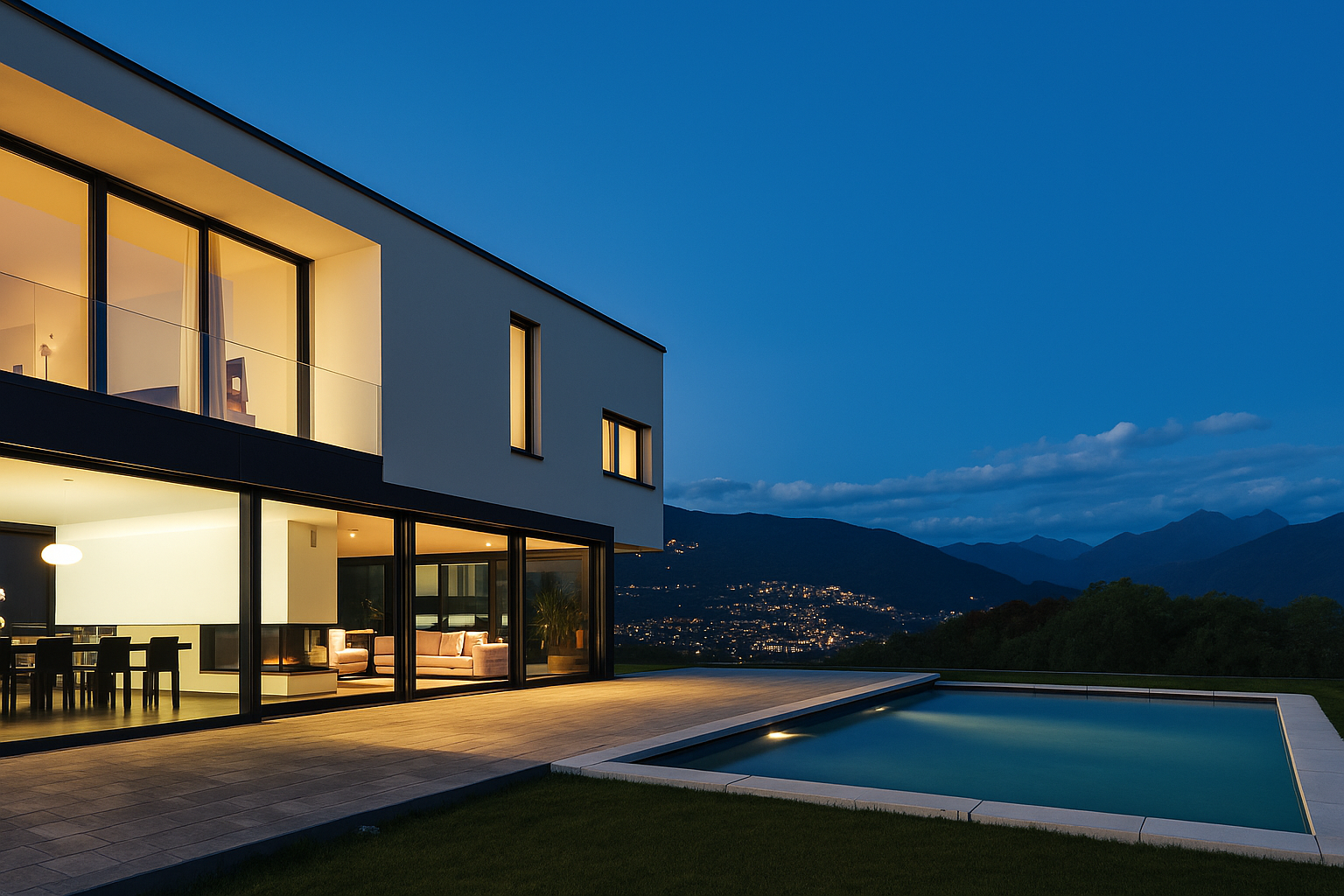 Residential folding glass wall opening to a terrace